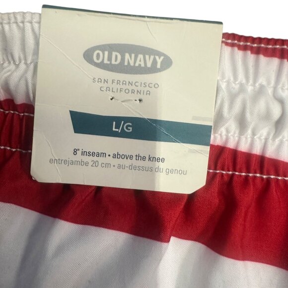 NWT Old Navy Mens L American Flag Swim Trunks UPF 50 Stars Stripes Drawstring - Picture 5 of 13